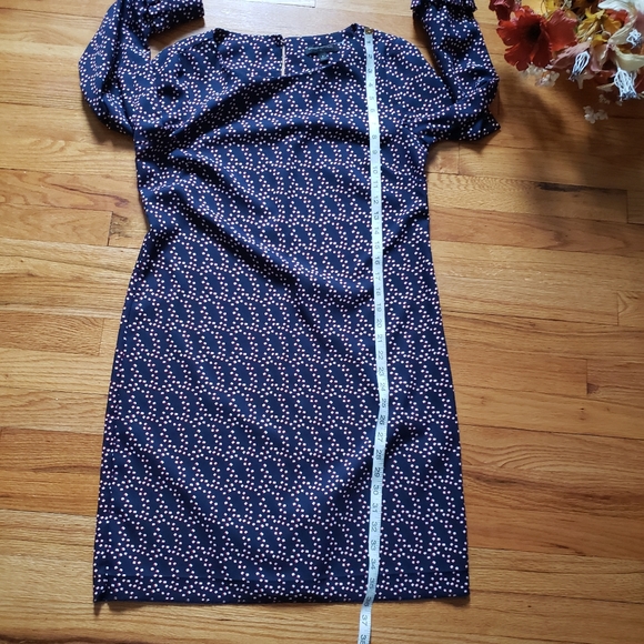 NWOT Banana Republic Navy Printed Long Sleeve w/ ruffle key hole back of Dress - Picture 7 of 10